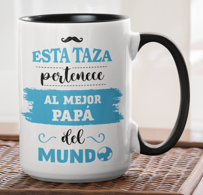 Taza Esta Taza Pertenece al Mejor Papá del Mundo - Taza Blanca y Negra 15 oz -Tazas Día del Padre - Tazas para Papá