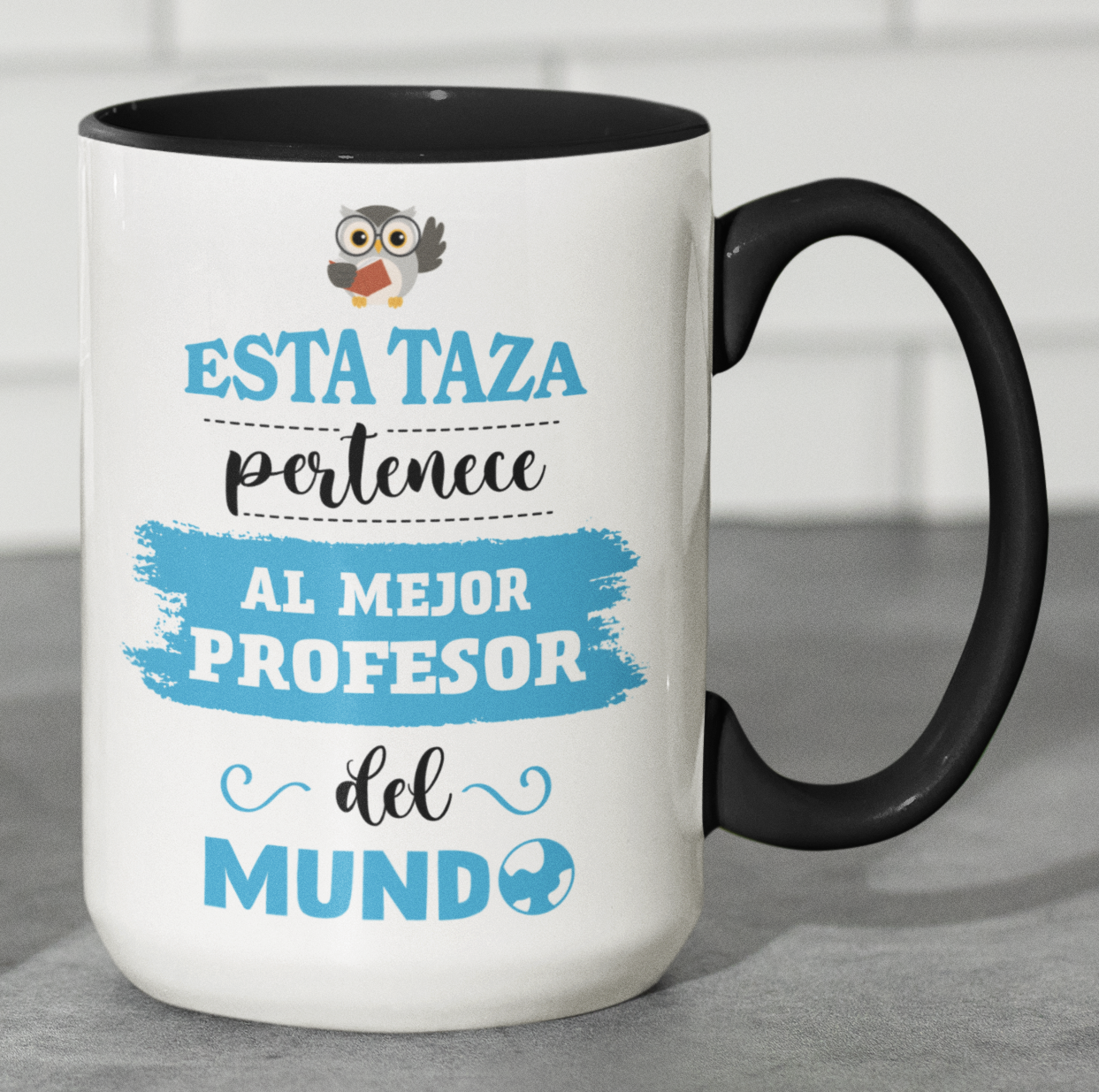 Taza Esta Taza Pertenece al Mejor Profesor del Mundo -Taza Blanca y Negra 15 oz-Tazas Día del Maestro -Taza Profesor