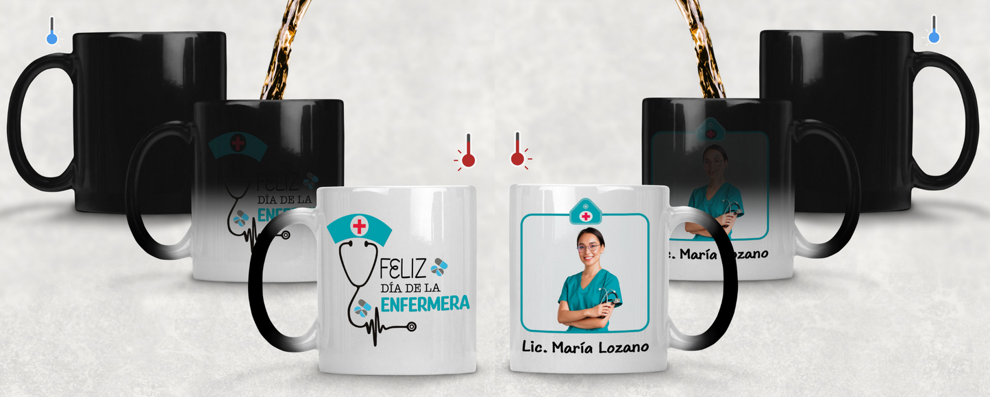 Taza Feliz Día de la Enfermera Personalizado con Foto - Taza Mágica 11 oz - Taza Enfermera