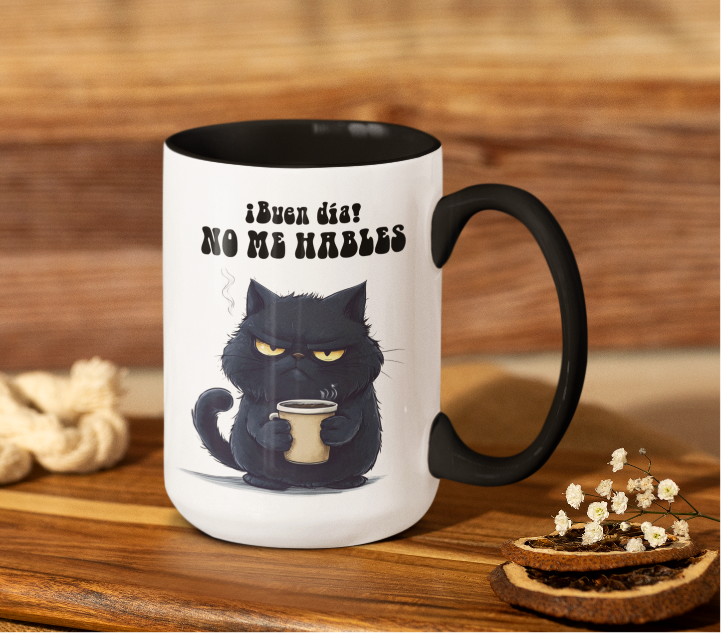 Taza Gatito Renegón. No me hables... | Taza Gatos | Taza Blanca y Negra 15 oz