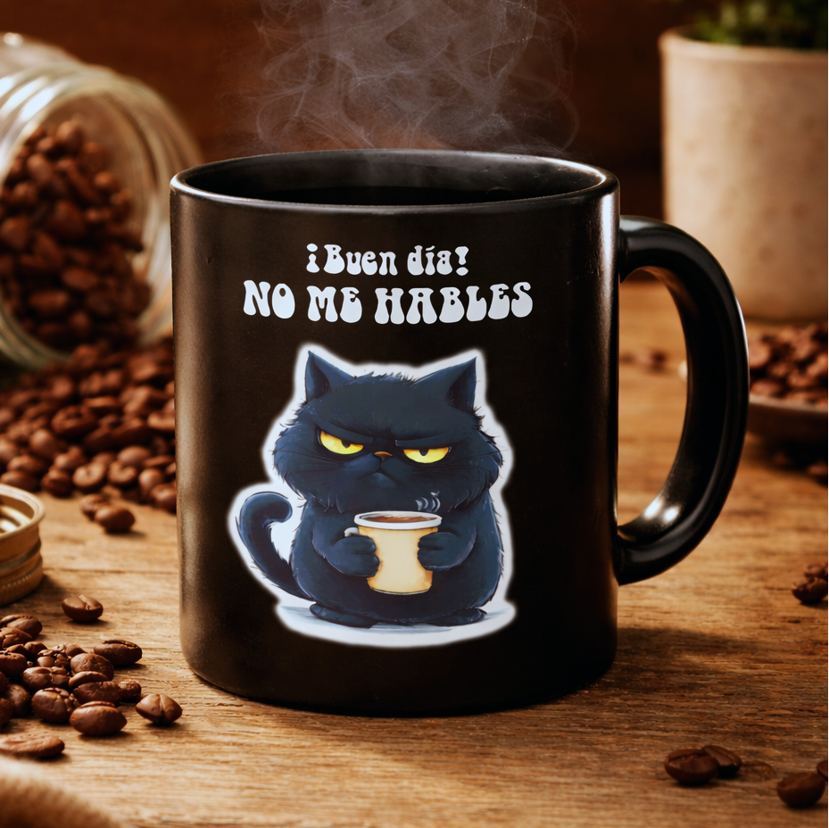 Taza Gatito Renegón. No me hables... | Taza Gatos | Taza Negra 11 oz