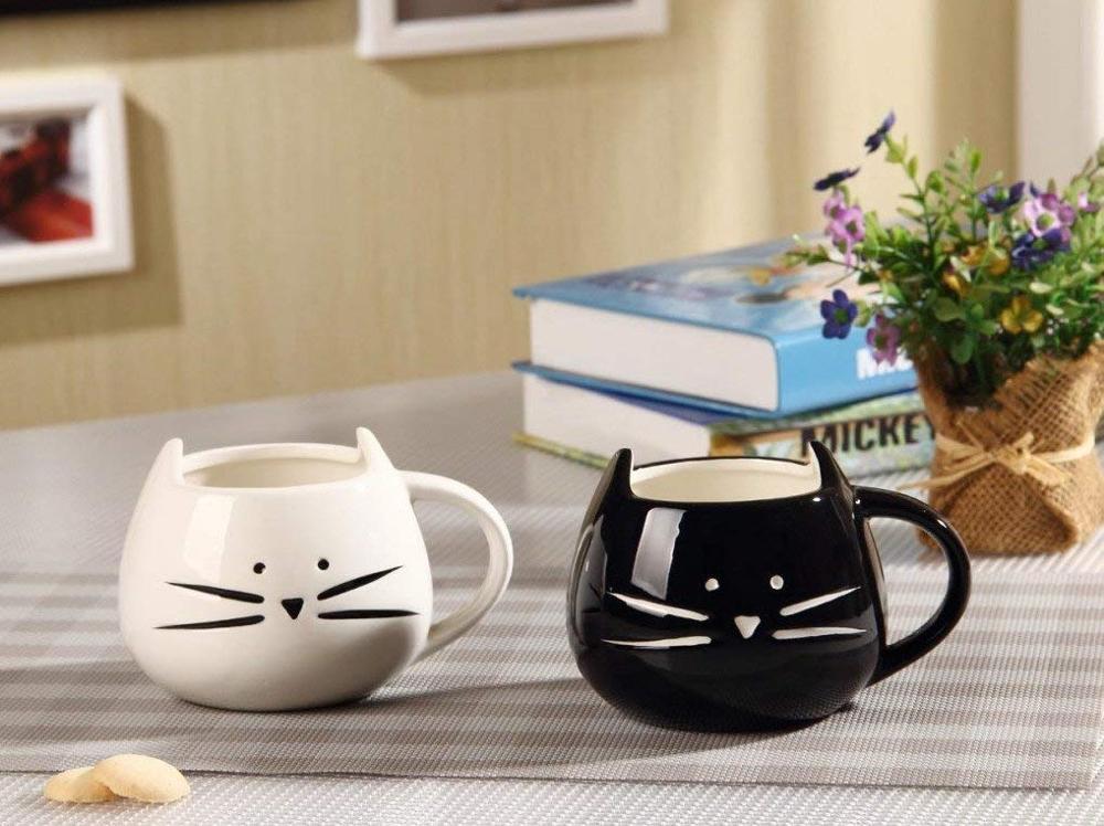 Taza Gatito con Orejitas 3D Blanco y Negro