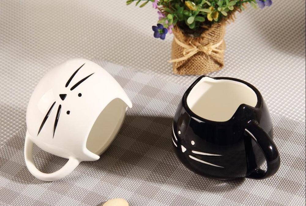 Taza Gatito con Orejitas 3D Blanco y Negro 