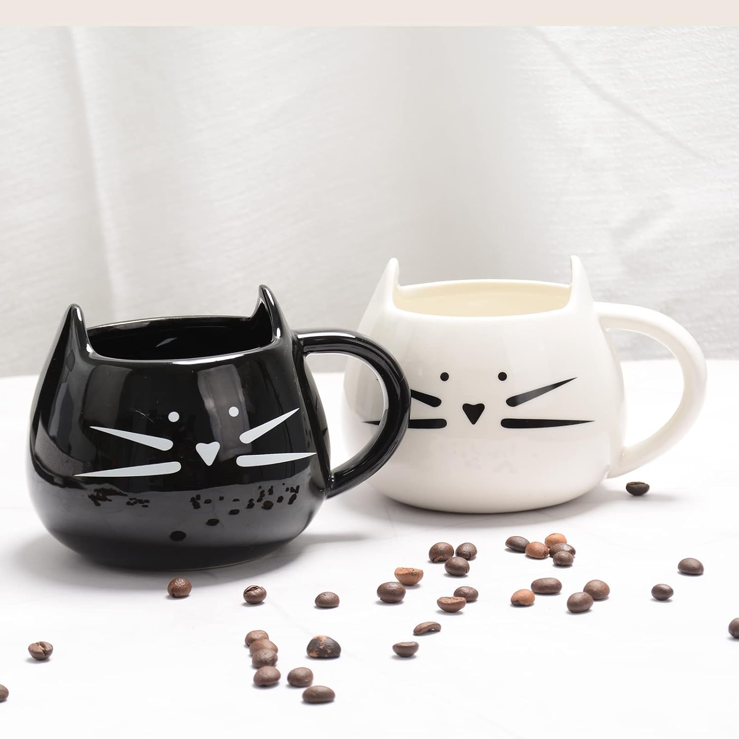Taza Gatito con Orejitas 3D Blanco y Negro