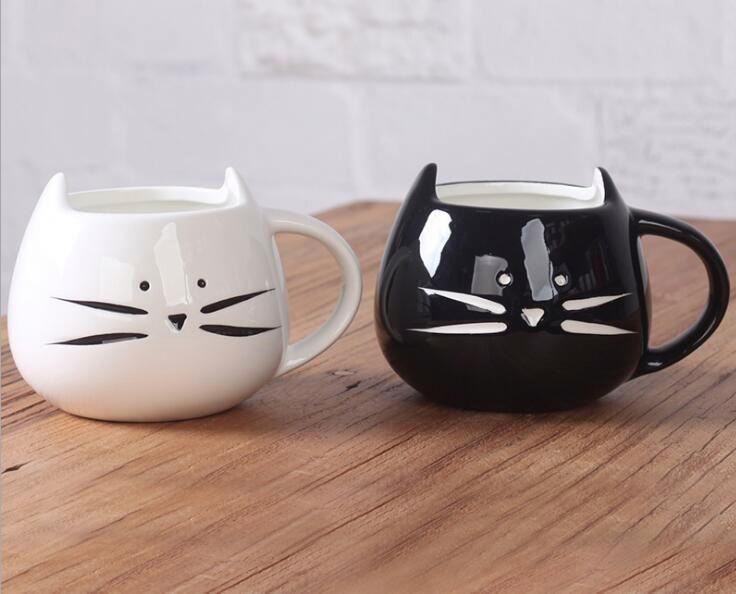 Taza Gatito con Orejitas 3D Blanco y Negro