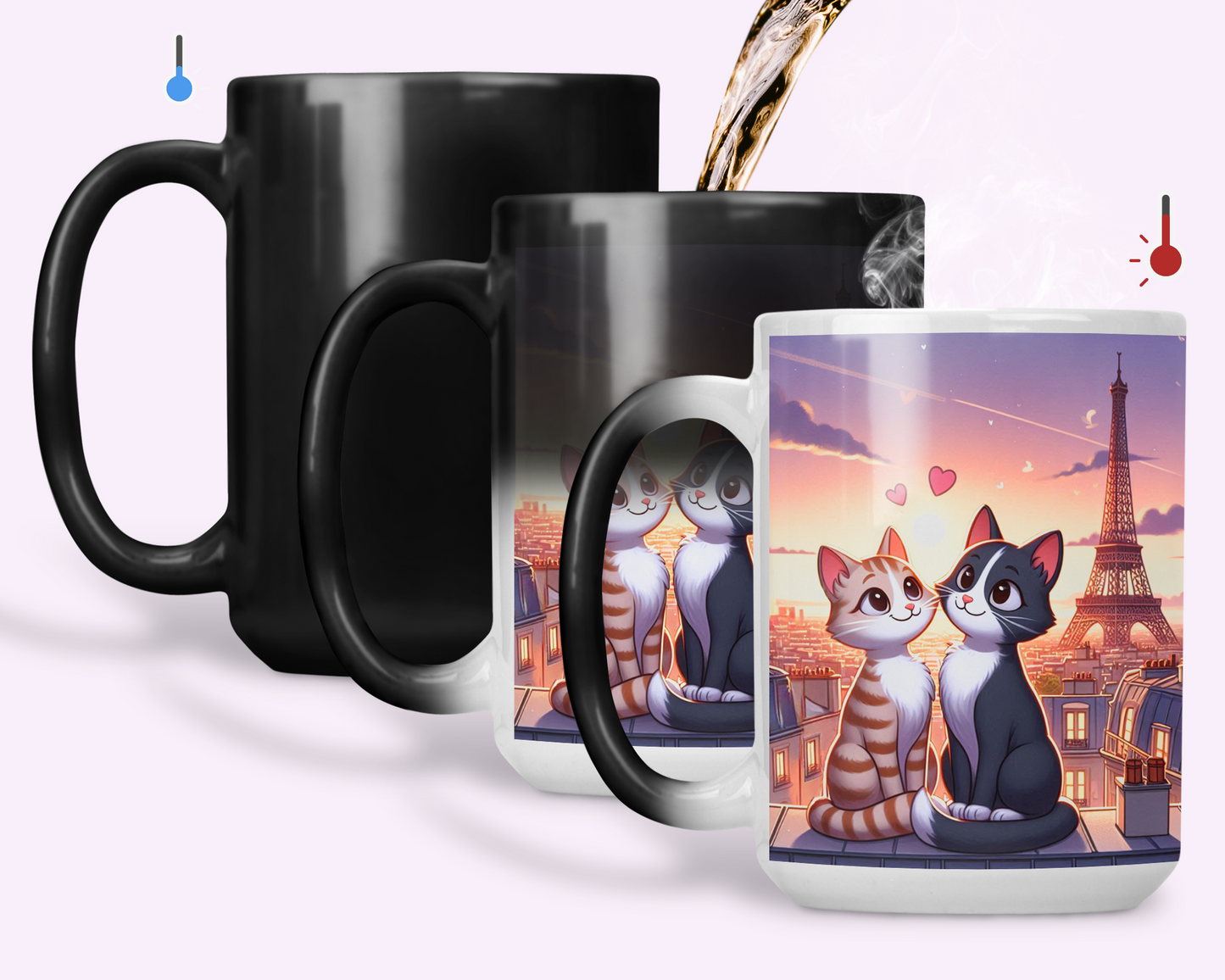 Taza Gatitos Enamorados en París  -Taza Mágica 15 oz - Taza Gato