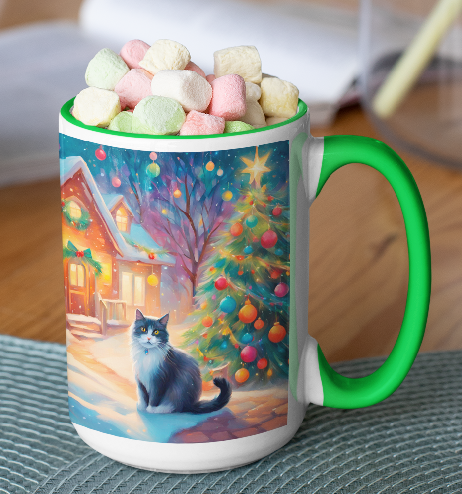 Taza Gato Blanco y Negro Navideño  Taza Navidad Taza Navideña