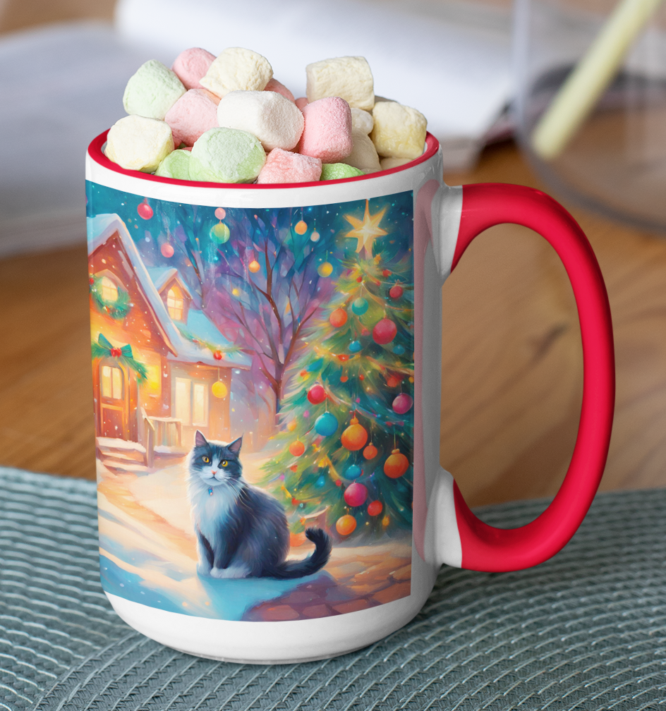 Taza Gato Blanco y Negro Navideño Taza Navidad Taza Navideña
