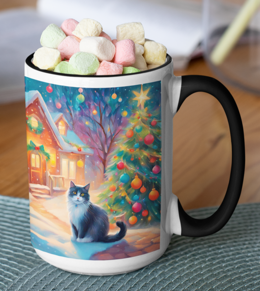 Taza Gato Blanco y Negro Navideño