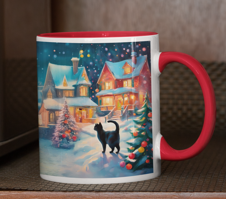 Taza Gato Negro Navidad Navideño  Taza Navidad Taza Navideña
