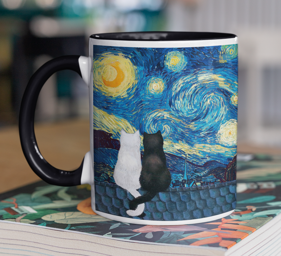 Taza Gatos Enamorados en La Noche Estrellada - Taza San Valentín para Parejas
