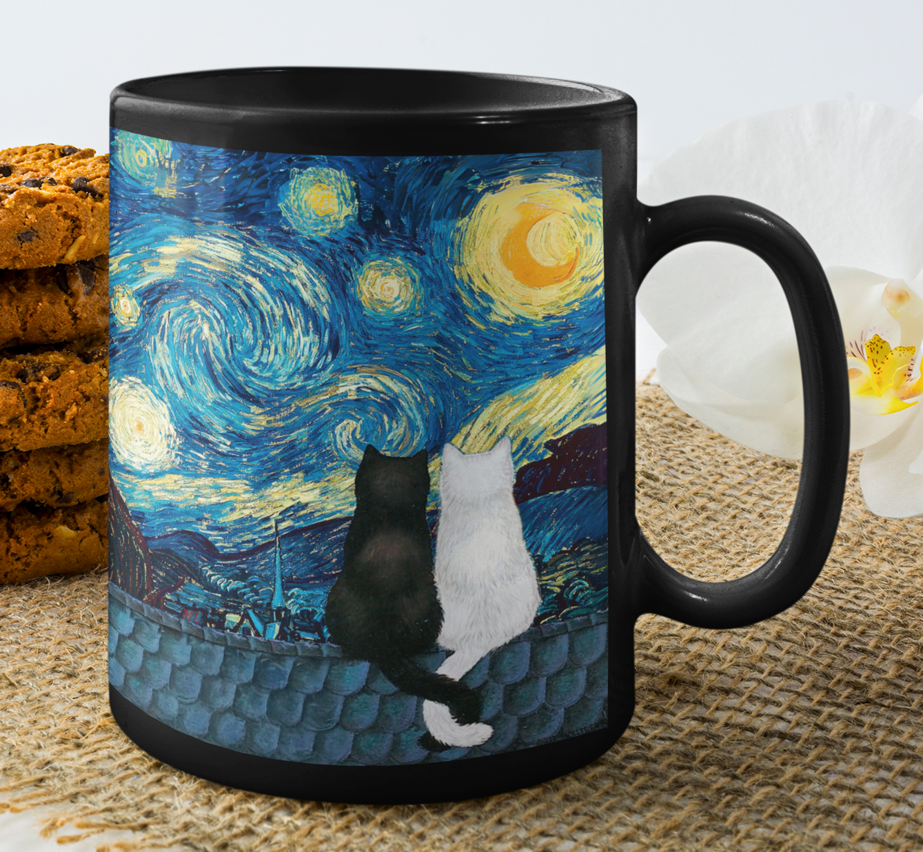 Taza Gatitos Enamorados en La Noche Estrellada - Taza San Valentín para Parejas