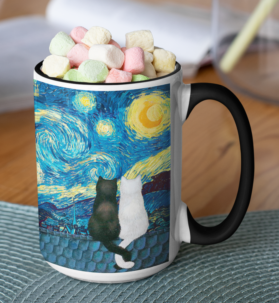 Taza Gatitos Enamorados en La Noche Estrellada - Taza San Valentín para Parejas
