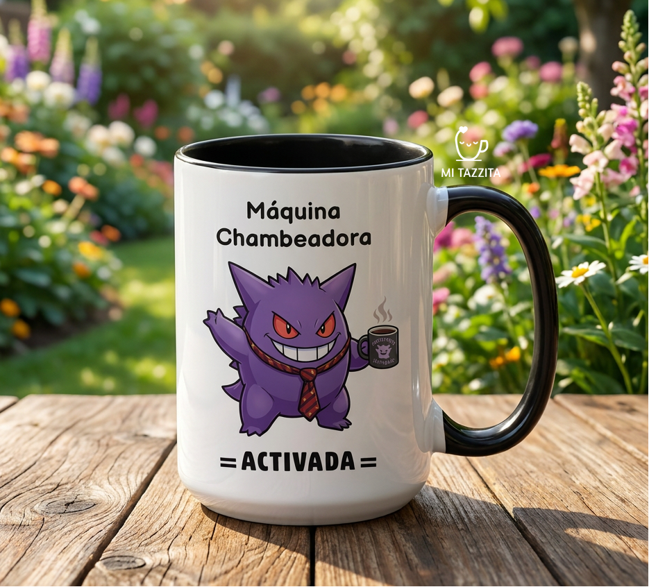 Taza Gengar Chambeador | Tazas Pokémon / Taza Blanca con Negra de 15 oz.