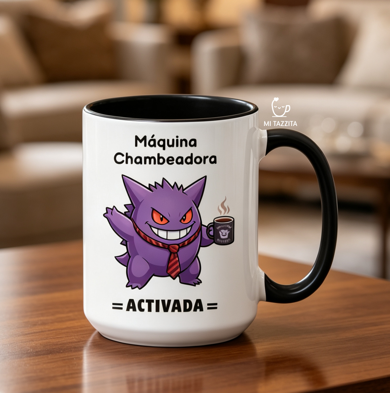 Taza Gengar Chambeador | Tazas Pokémon / Taza Blanca y Negra de 15 oz.