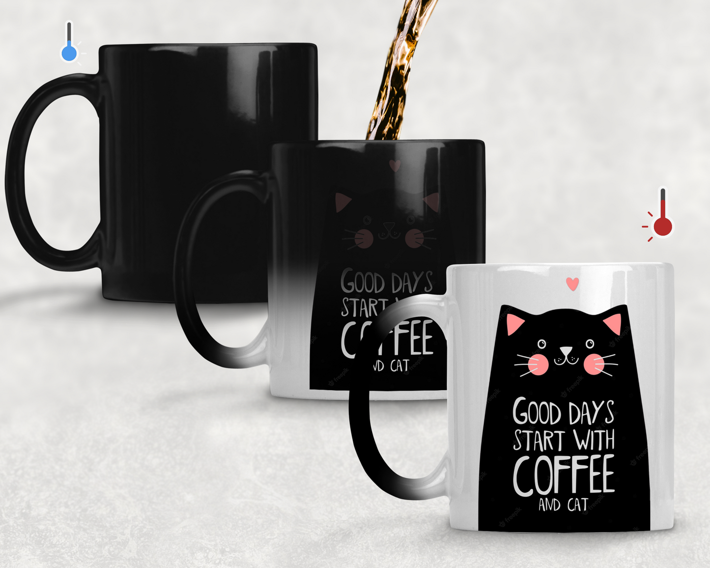 Taza Good Days Start with Cat  -Taza Mágica 11 oz - Taza Gato
