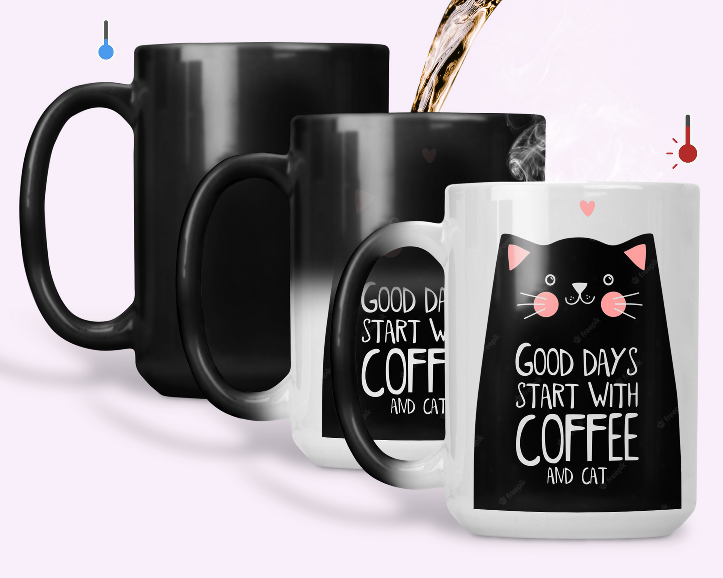Taza Good Days Start with Cat  -Taza Mágica 15 oz - Taza Gato