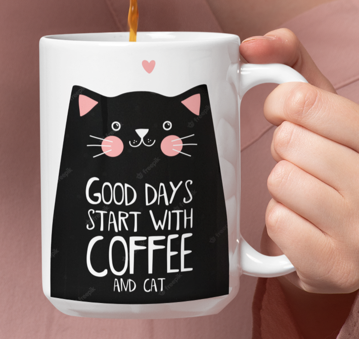 Taza Good Days Start with Cat _ Taza Blanca 15 oz _ Taza Gatos