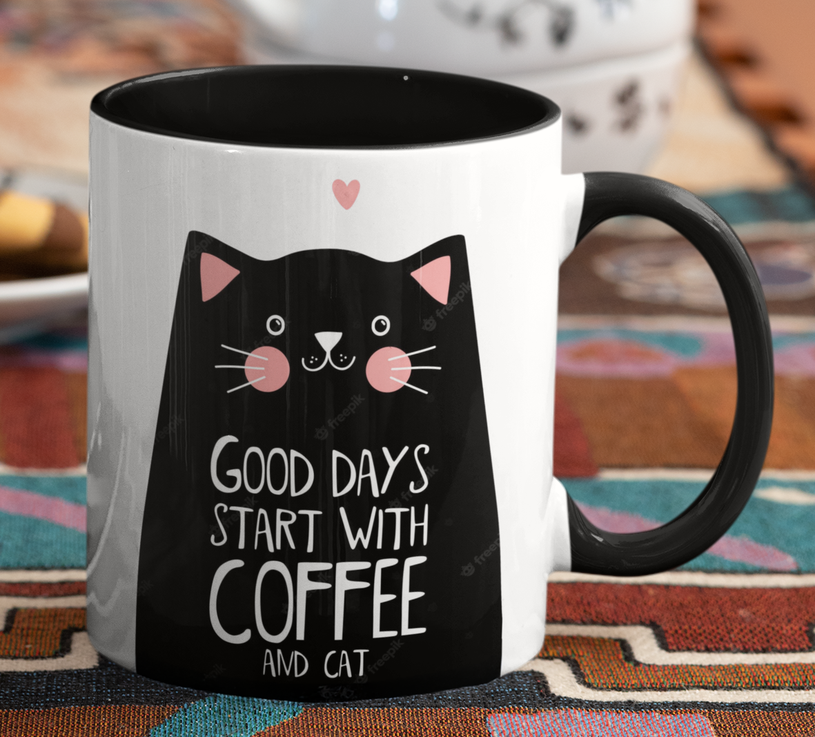 Taza Good Days Start with Cat _ Taza Blanco y Negro 11 oz _ Taza Gatos