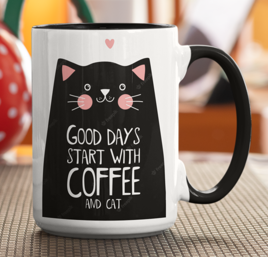 Taza Good Days Start with Cat _ Taza Blanca y Negra 15 oz _ Taza Gatos