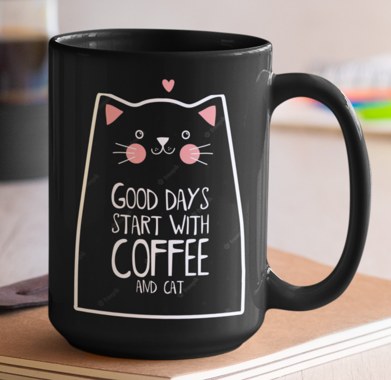 Taza Good Days Start with Cat _ Taza Blanca y Negra 15 oz _ Taza Gatos