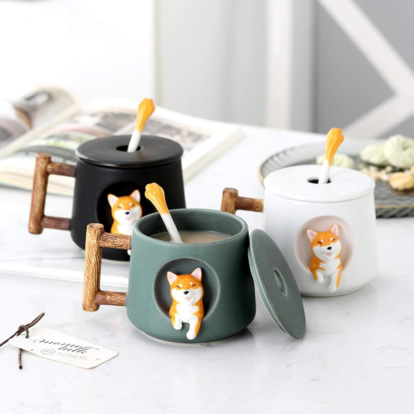 Taza Hachiko en 3D con Tapa y Cuchara | Taza de Perros