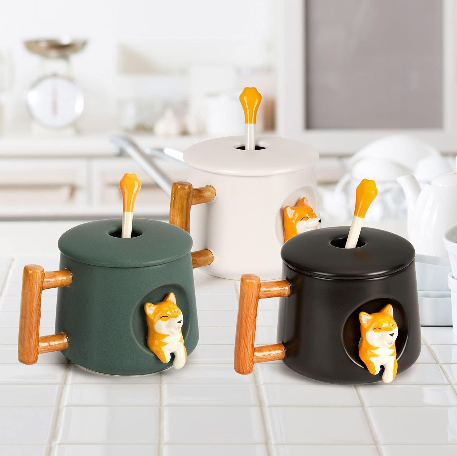 Taza Hachiko en 3D con Tapa y Cuchara | Taza de Perros