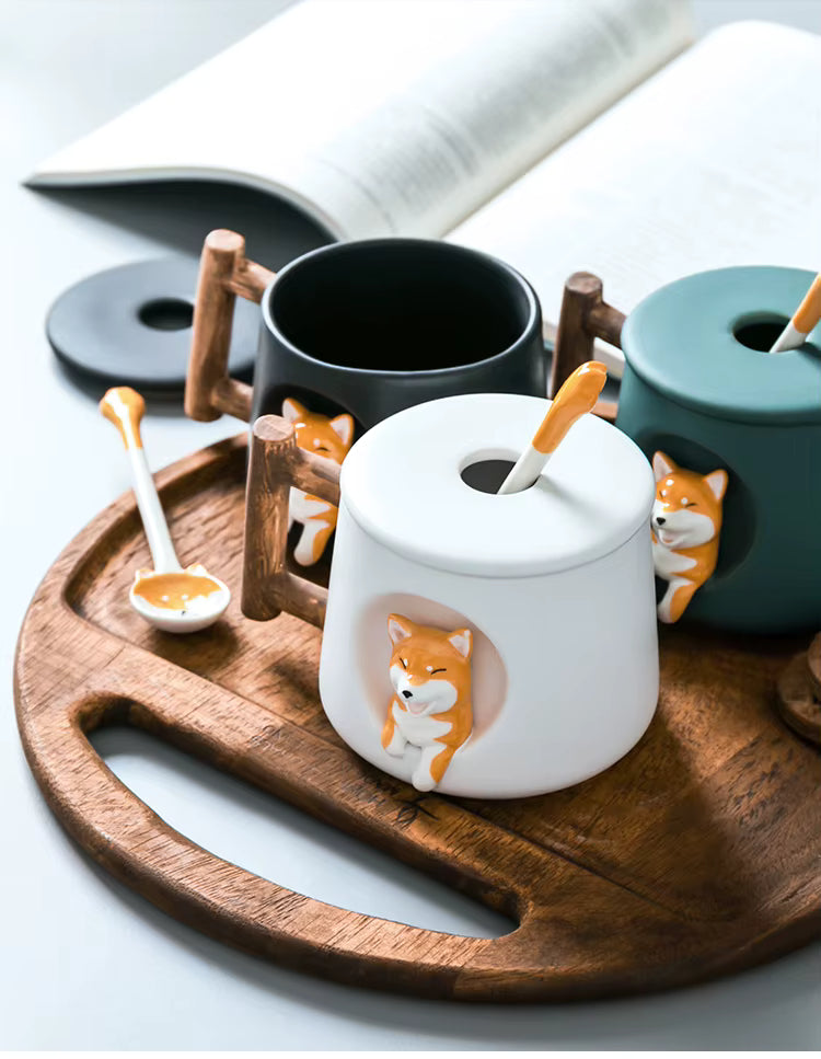 Taza Hachiko en 3D con Tapa y Cuchara | Taza de Perros