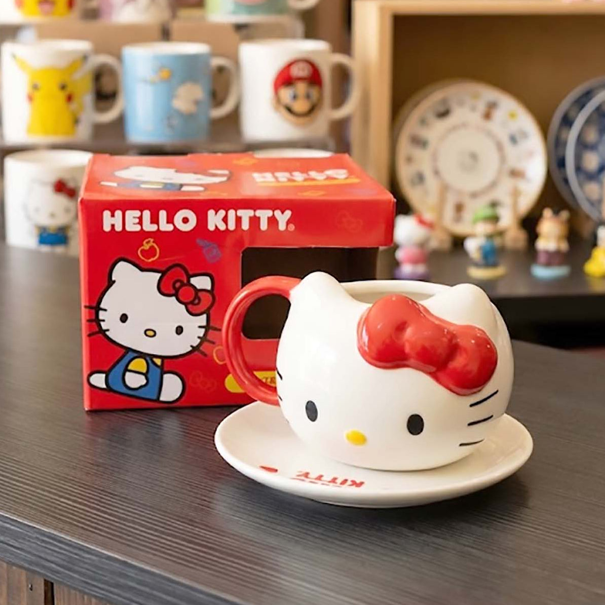Taza Hello Kitty Lazo Rojo con Plato | Tazas Hello Kitty