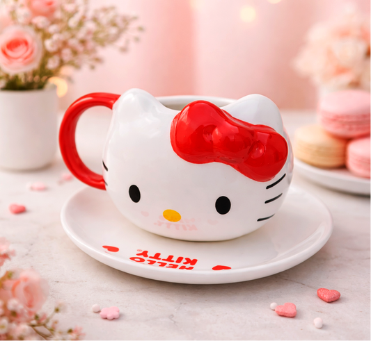 Taza Hello Kitty Lazo Rojo con Plato | Tazas Hello Kitty