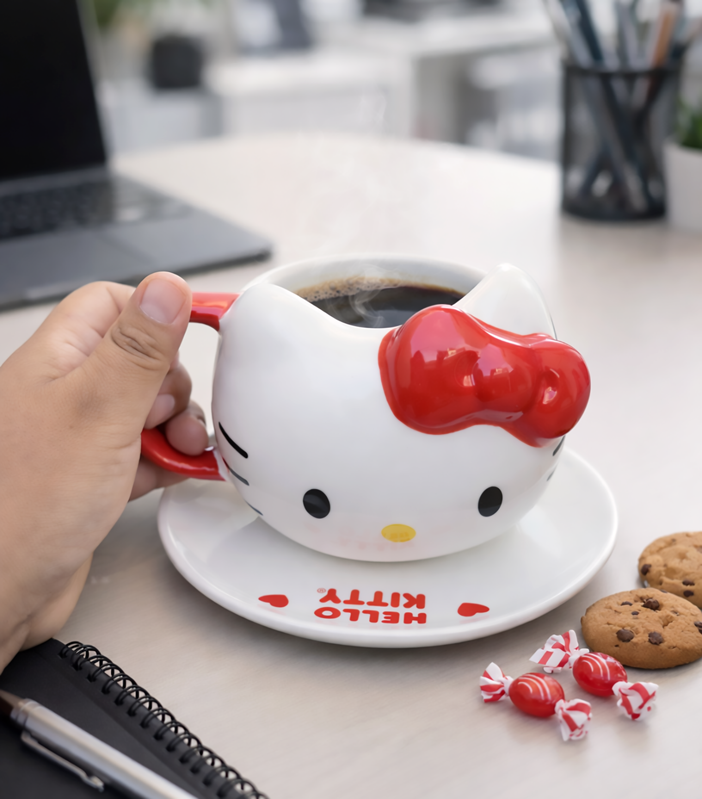 Taza Hello Kitty Lazo Rojo con Plato | Tazas Hello Kitty