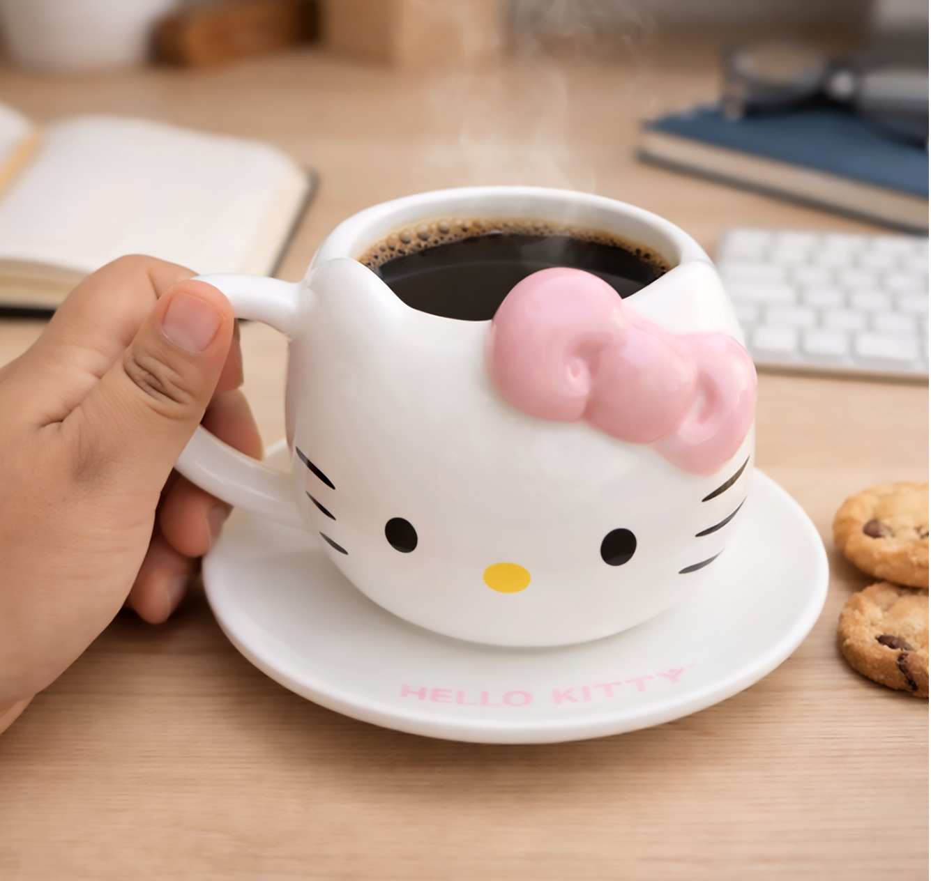 Taza Hello Kitty Listón Rosado con Plato | Tazas Hello Kitty