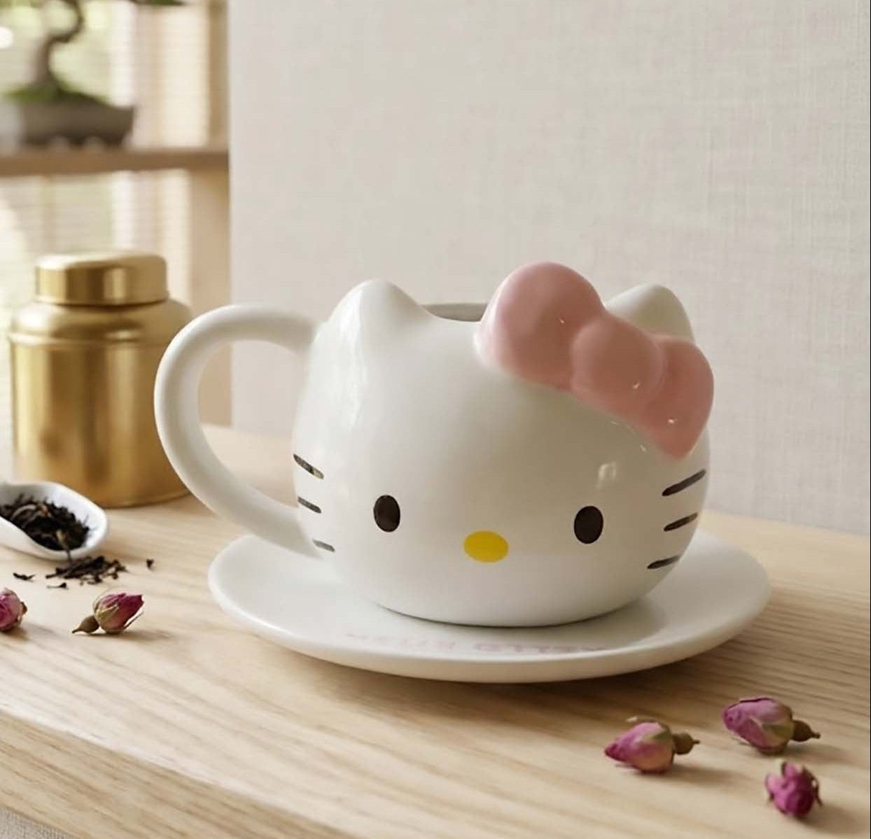 Taza Hello Kitty Listón Rosado con Plato | Tazas Hello Kitty