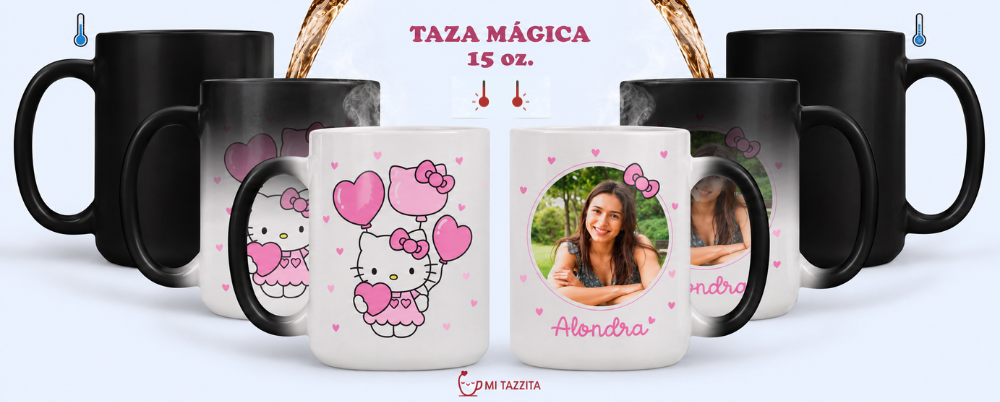 Taza Hello Kitty Personalizado con Foto y Nombre | Tazas Hello Kitty - Taza Magica de 15 oz.