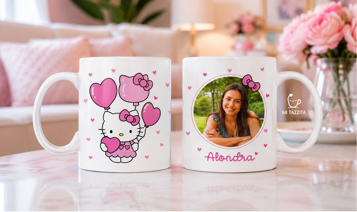Taza Hello Kitty Personalizado con Foto y Nombre | Tazas Hello Kitty - Taza Blanca de 11 oz.