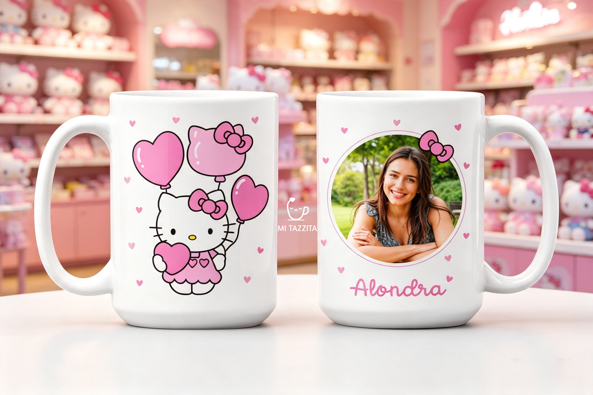 Taza Hello Kitty Personalizado con Foto y Nombre | Tazas Hello Kitty - Taza Blanca de 15 oz.