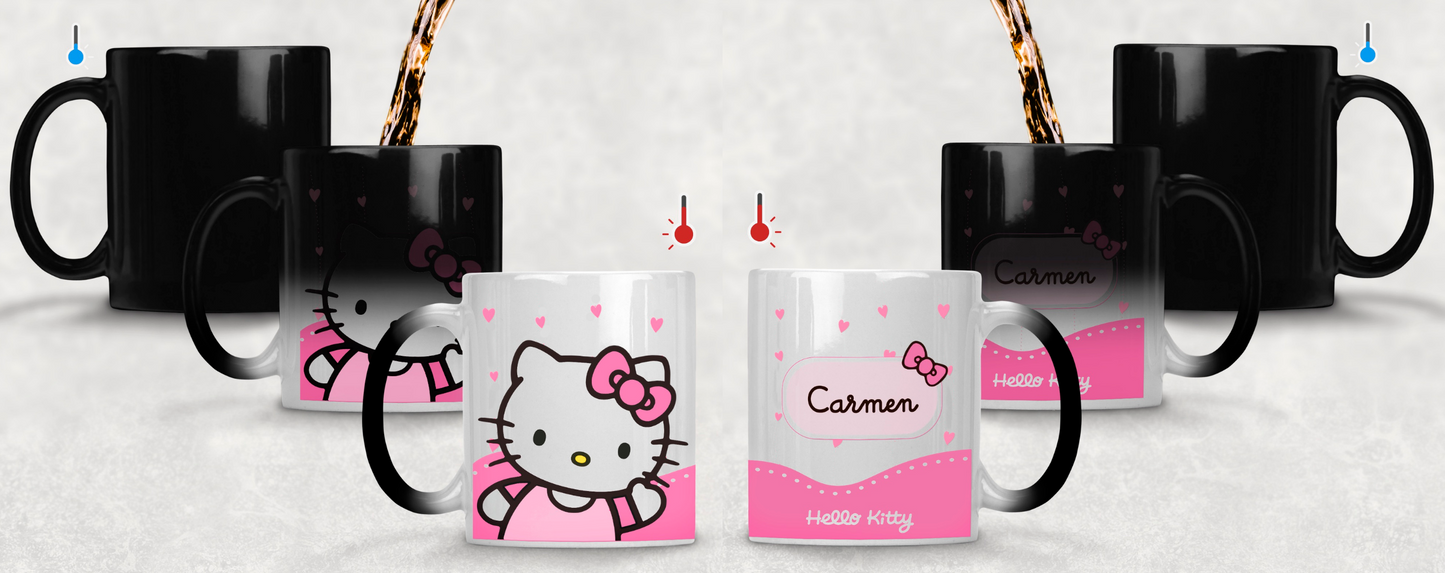 Taza Hello Kitty Saludando con Nombre Personalizado | Tazas Hello Kitty | Taza mágica de 11 oz