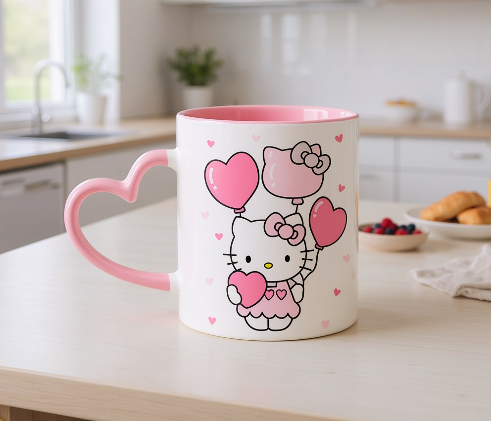 Taza Hello Kitty Vintage | Tazas Hello Kitty | Taza Asa de Corazón Rosado de 11 oz