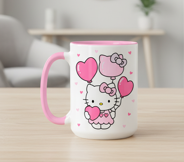 Taza Hello Kitty Vintage | Tazas Hello Kitty | Taza Blanca y Rosada de 15 oz