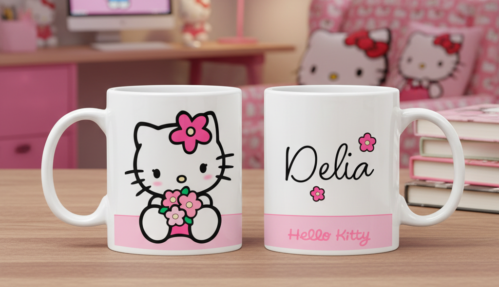 Taza Hello Kitty con tu Nombre Personalizado | Tazas Hello Kitty | Taza Blanca de 11 oz