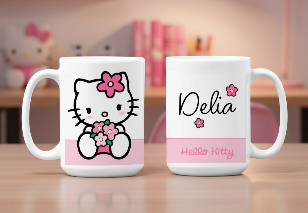 Taza Hello Kitty con tu Nombre Personalizado | Tazas Hello Kitty | Taza Blanca  de 15 oz