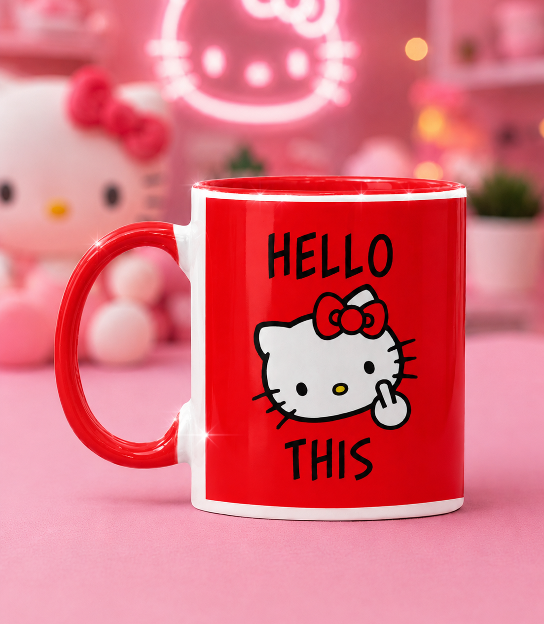 Taza Hello This | Tazas Hello Kitty - Taza Blanca y Roja de 11 oz.