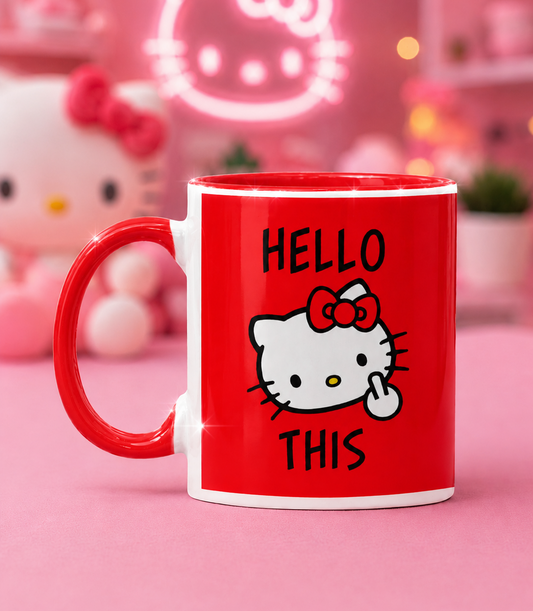 Taza Hello This | Tazas Hello Kitty - Taza Blanca y Roja de 11 oz.