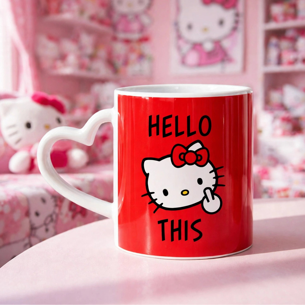 Taza Hello This | Tazas Hello Kitty - Taza Blanca con Asa de Corazón 11 oz.