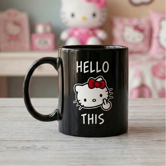 Taza Hello This | Tazas Hello Kitty - taza Negra de 11 oz.