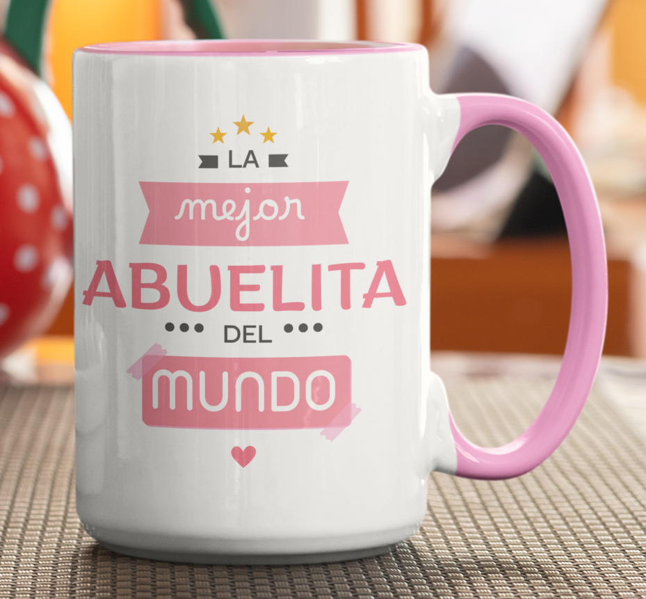 Taza La Mejor Abuelita del Mundo - Taza Blanca y Rosada15 oz - Taza Día de la Madre - Taza para Mamá