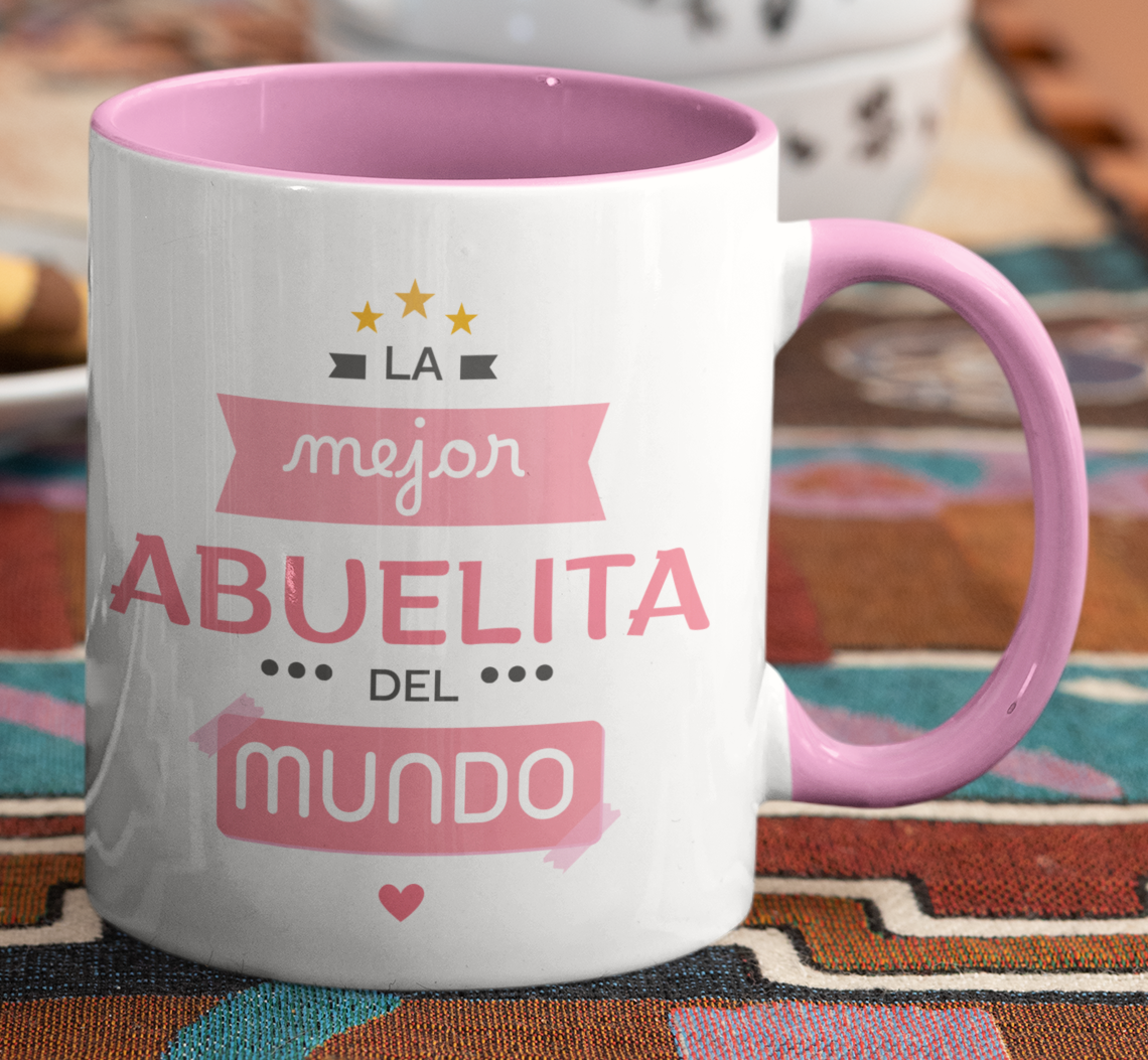 Taza La Mejor Abuelita del Mundo - Taza Blanca y Rosada 15 oz - Taza Día de la Madre - Taza para Mamá