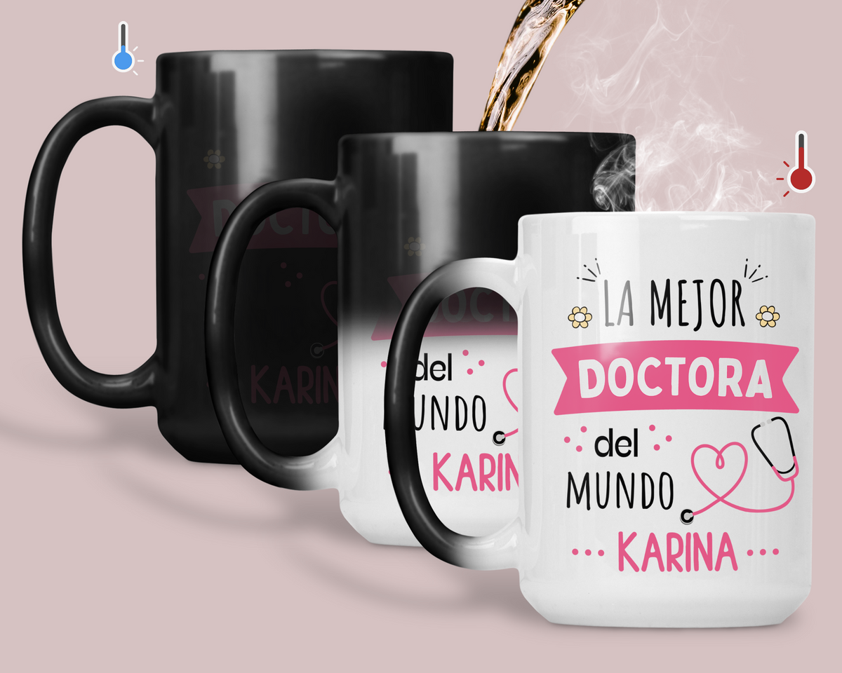 Taza La Mejor Doctora del Mundo Personalizado con Nombre - Taza Mágica 15 oz - Tazas para Doctores - Tazas Día de la Medicina9
