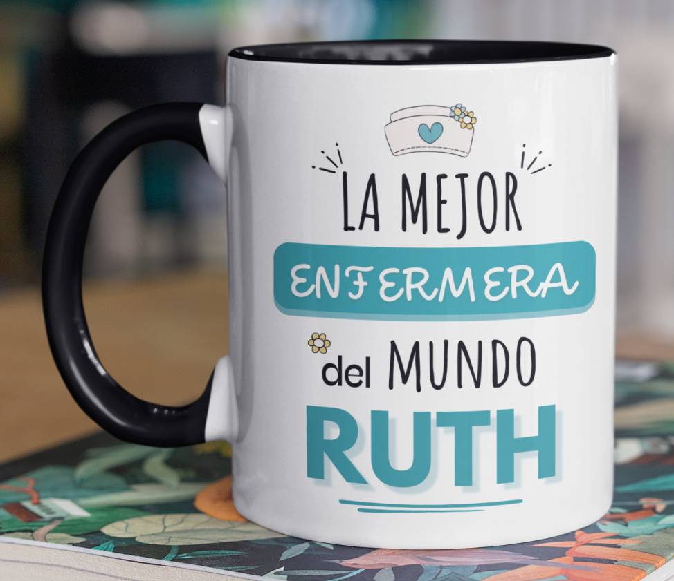 Taza La Mejor Enfermera del Mundo Personalizado con Nombre - Taza Blanca y Negra 11 oz - Taza Enfermera
