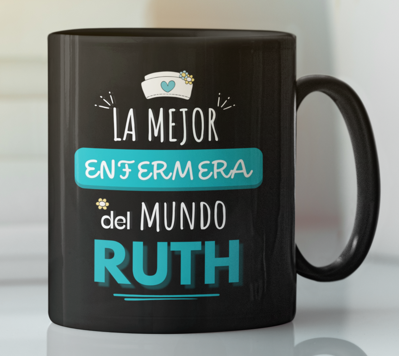 Taza La Mejor Enfermera del Mundo Personalizado con Nombre - Taza Negra 11 oz - Taza Enfermera